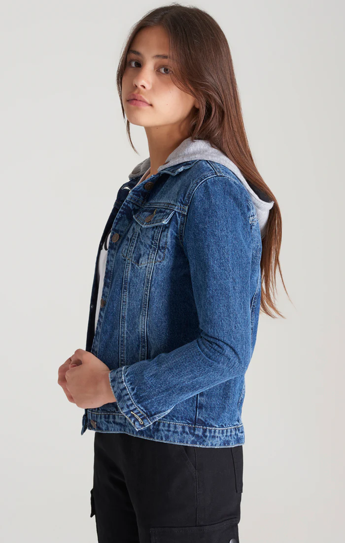 Girls Midstone Denim Hooded Jacket - Image 3