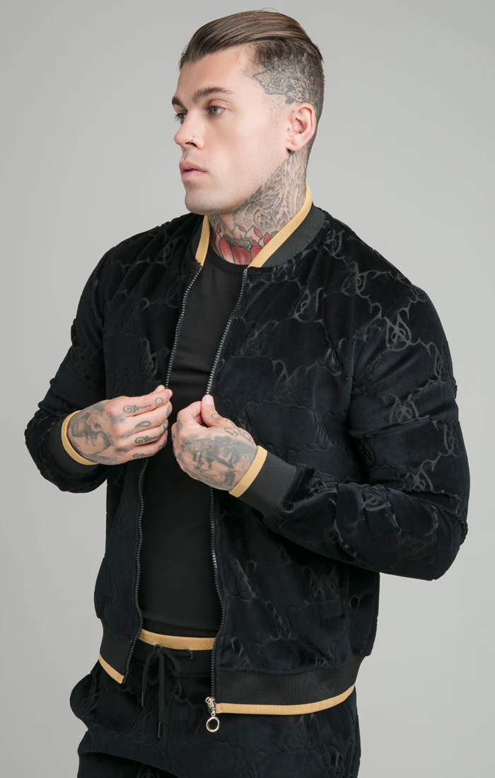 SikSilk Devore Velvet Bomber Jacket - Black