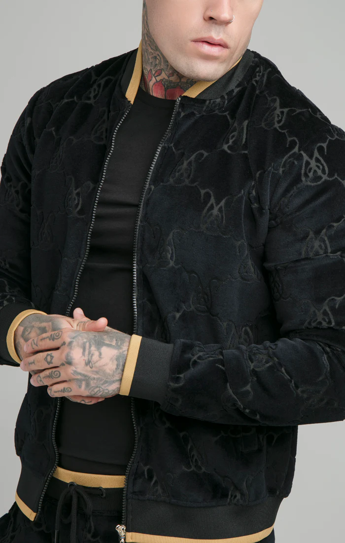 SikSilk Devore Velvet Bomber Jacket - Black - Image 2