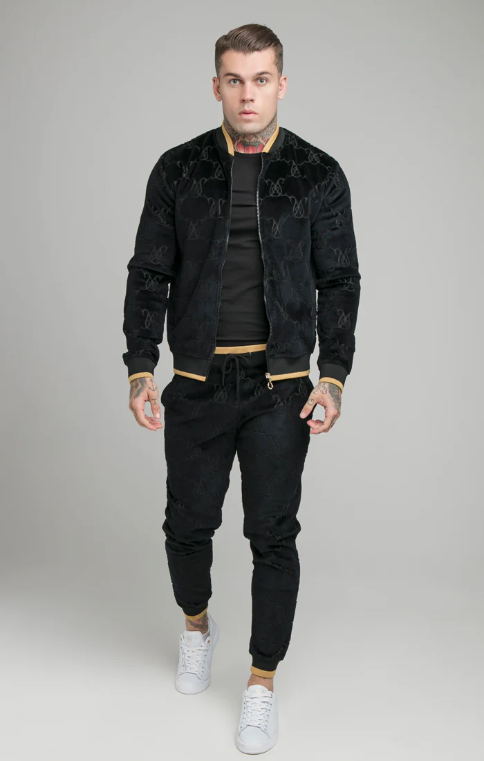SikSilk Devore Velvet Bomber Jacket - Black - Image 3