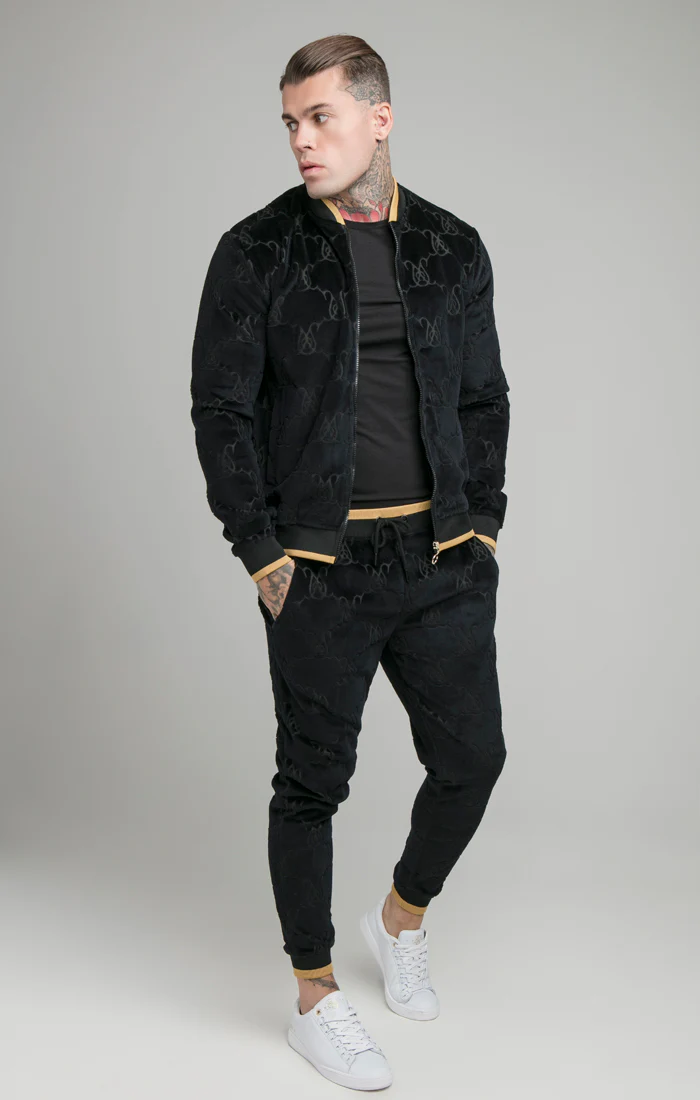 SikSilk Devore Velvet Bomber Jacket - Black - Image 4