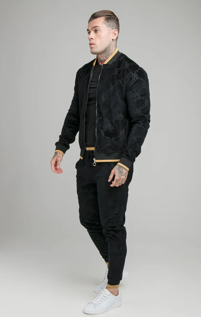 SikSilk Devore Velvet Bomber Jacket - Black - Image 5