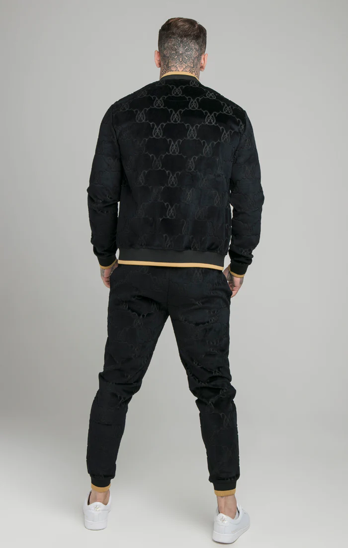 SikSilk Devore Velvet Bomber Jacket - Black - Image 6