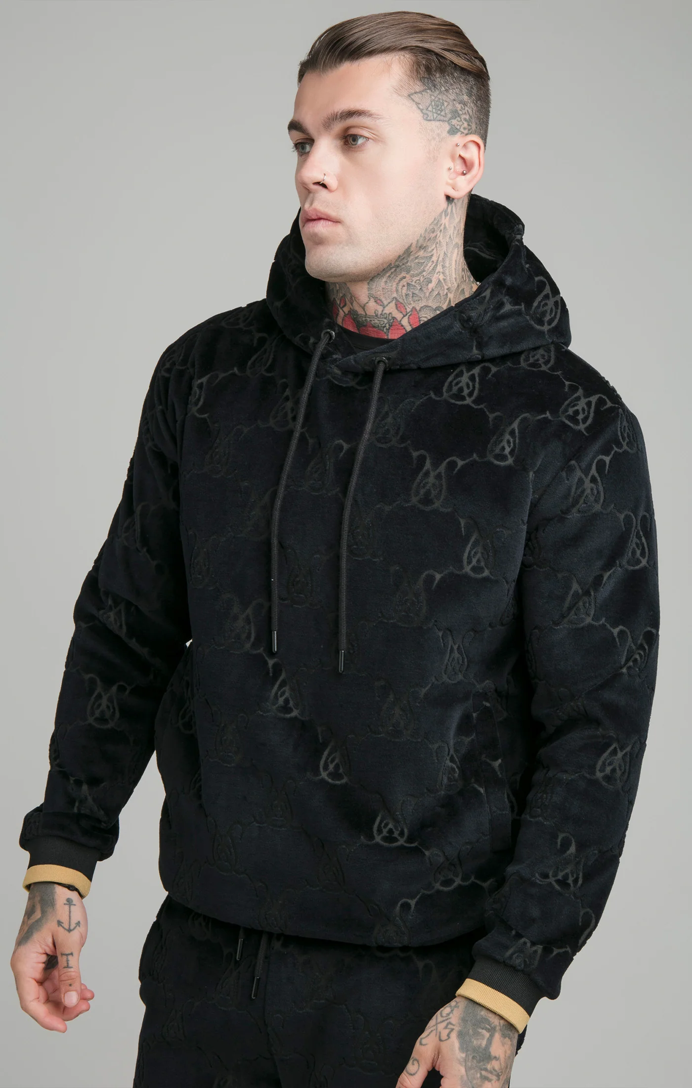 Black Devore Velvet Overhead Hoodie