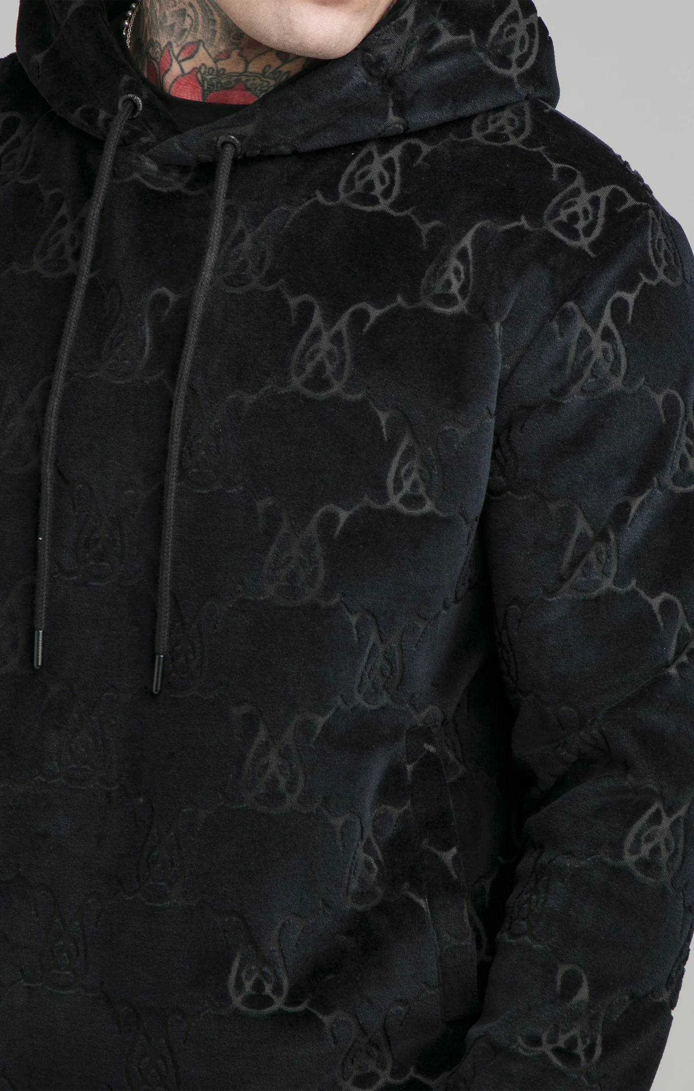 Black Devore Velvet Overhead Hoodie - Image 2