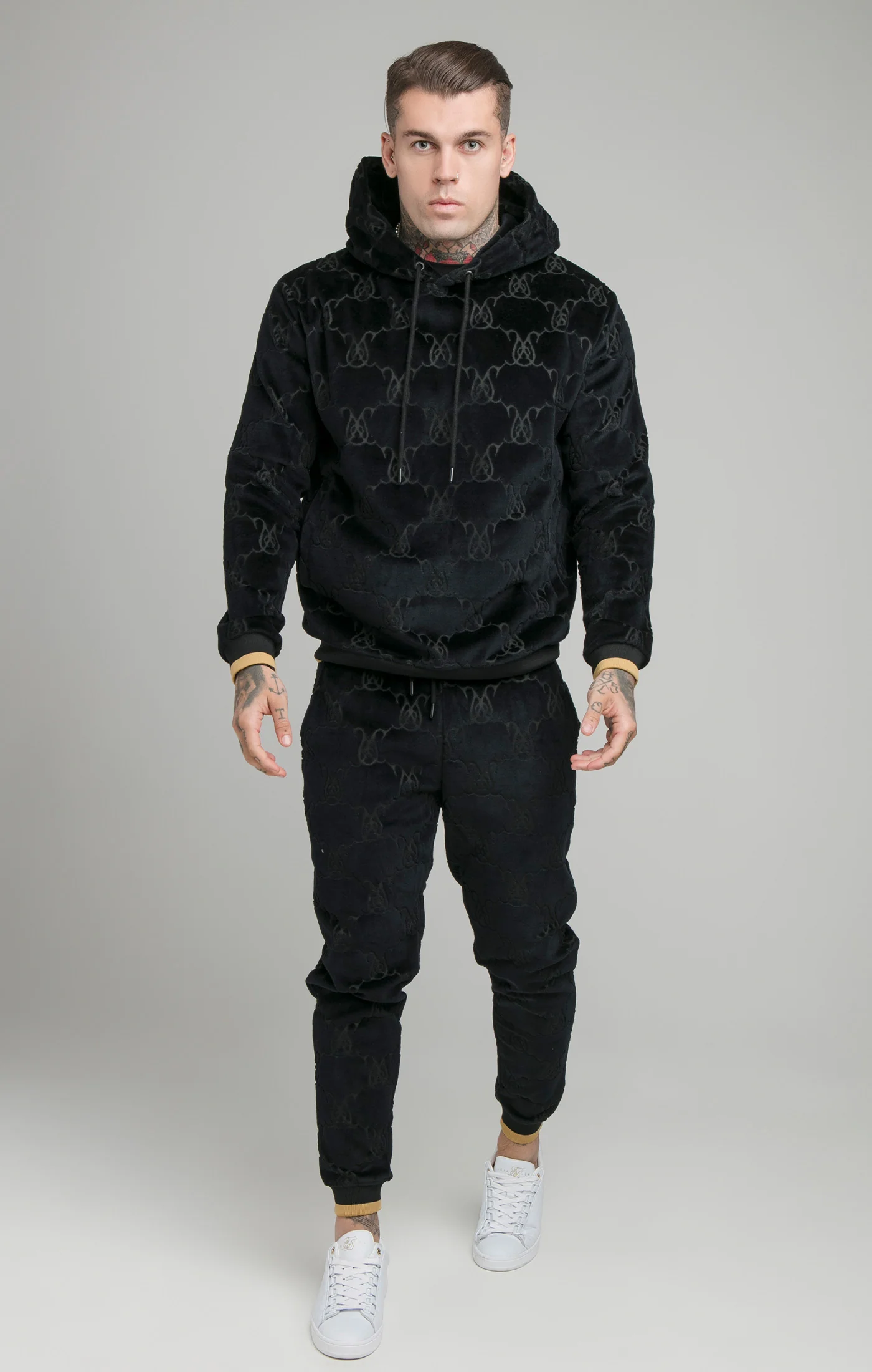 Black Devore Velvet Overhead Hoodie - Image 3