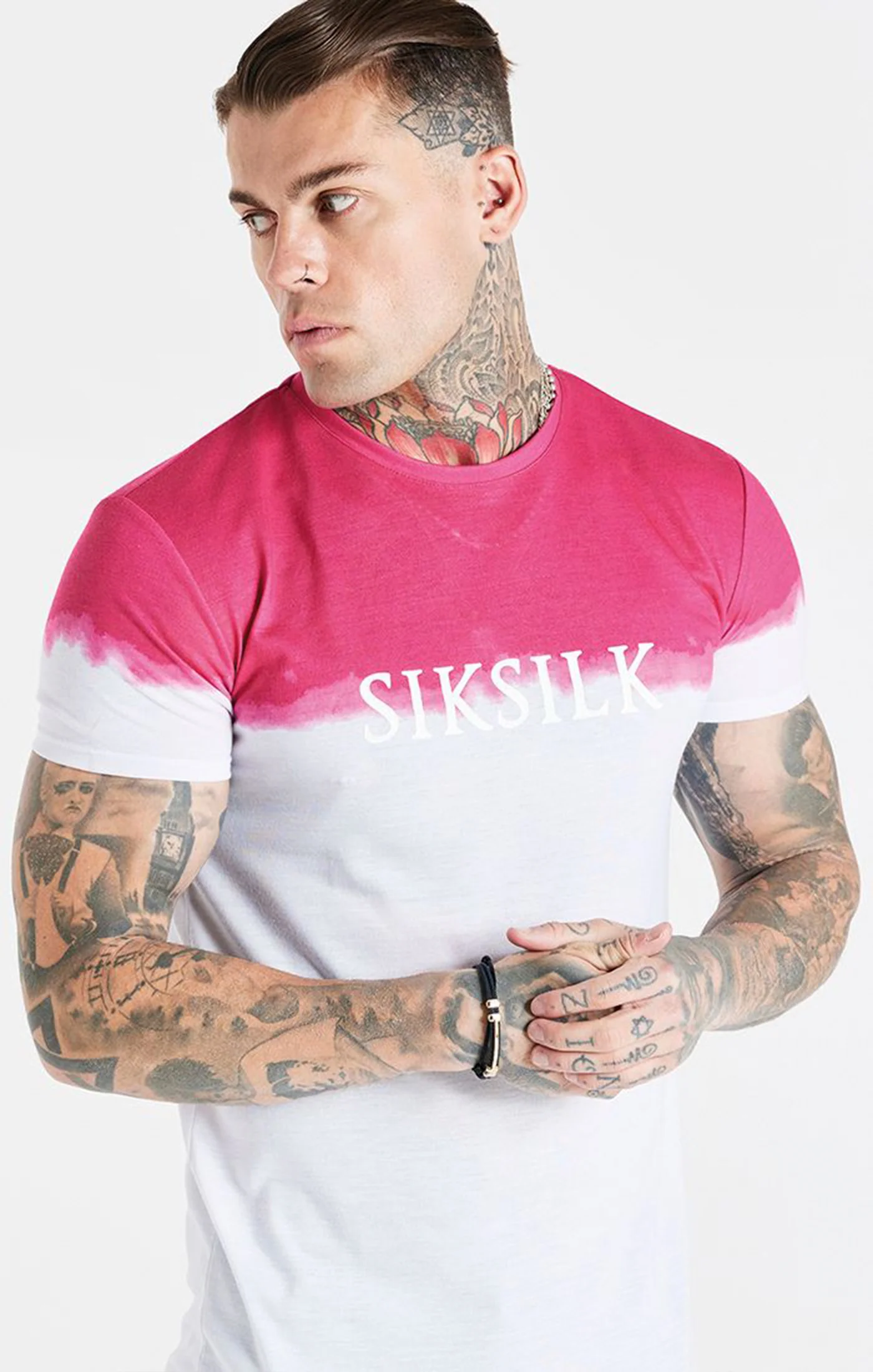 White Dip Dye Fade Muscle Fit T-Shirt