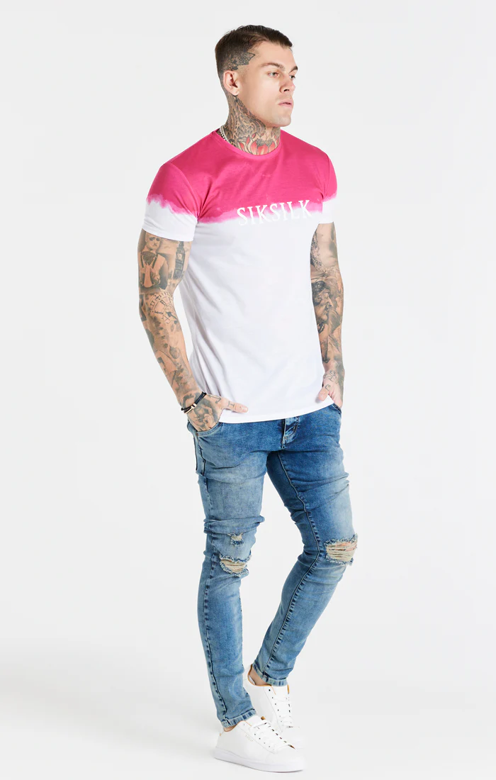 White Dip Dye Fade Muscle Fit T-Shirt - Image 3