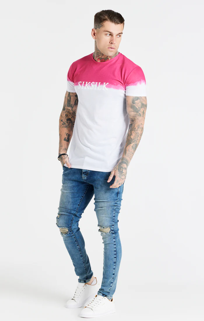 White Dip Dye Fade Muscle Fit T-Shirt - Image 4