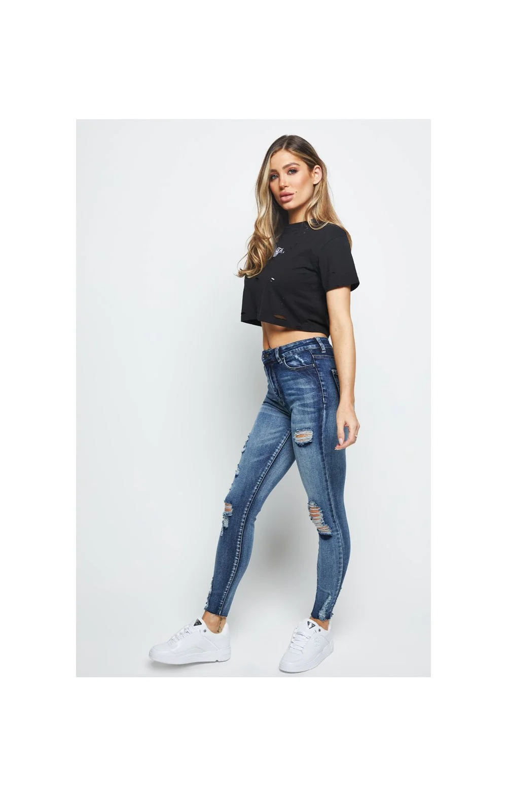 SikSilk Distressed Crop Tee - Black - Image 5
