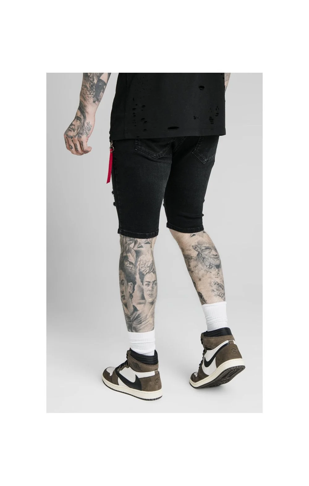 SikSilk Distressed Denim Flight Shorts – Washed Black - Image 2