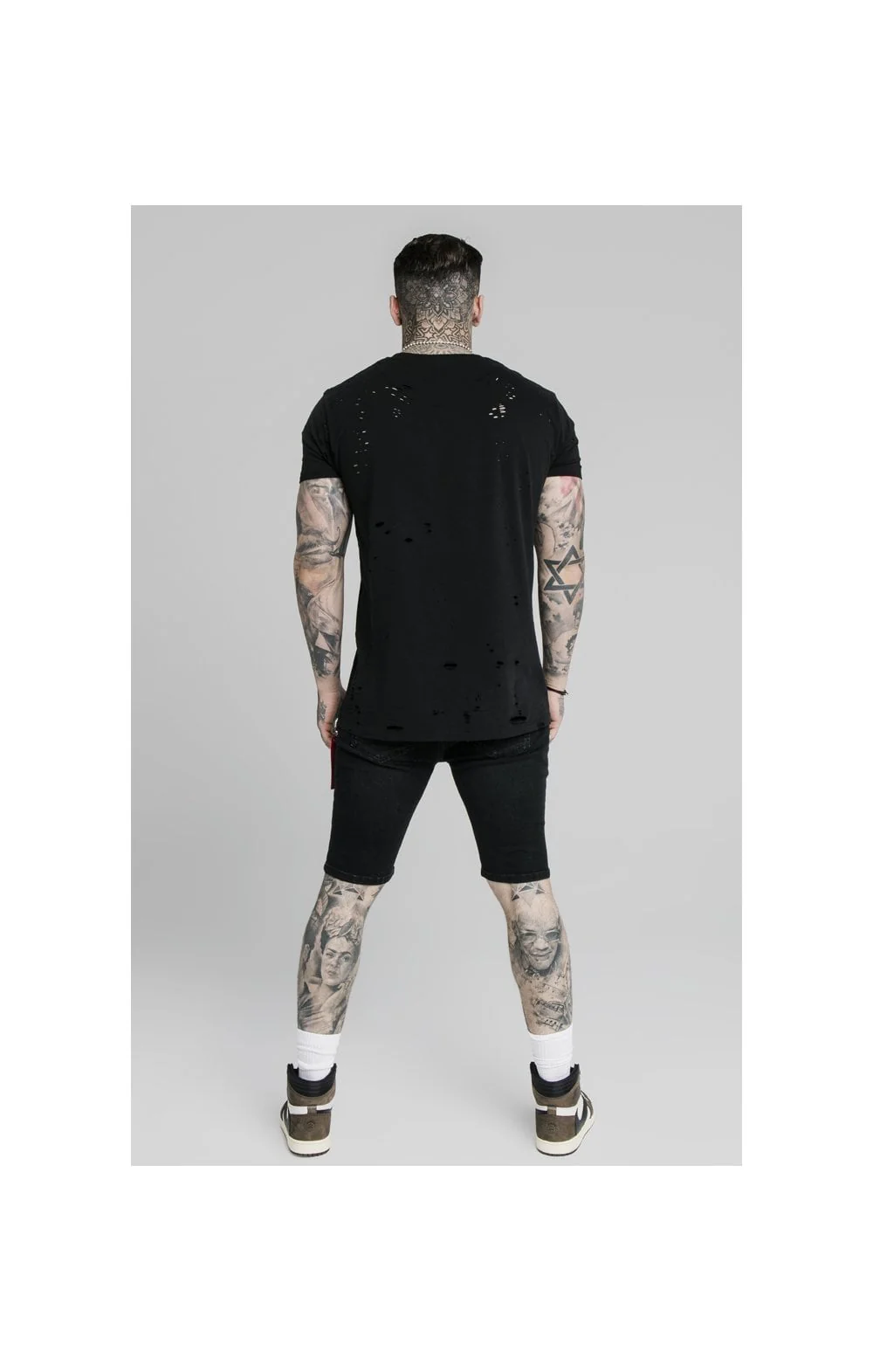 SikSilk Distressed Denim Flight Shorts – Washed Black - Image 7