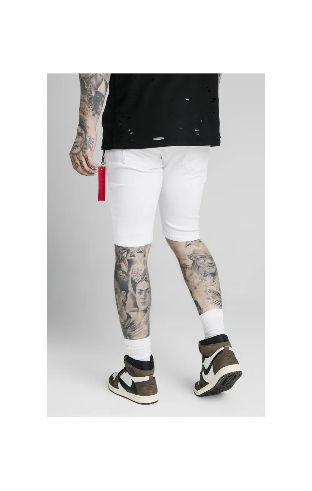 SikSilk Distressed Denim Flight Shorts - White - Image 2