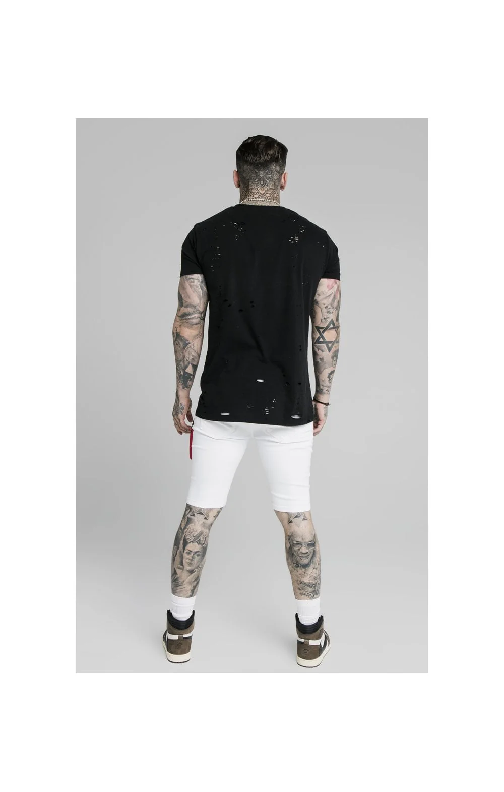 SikSilk Distressed Denim Flight Shorts - White - Image 7