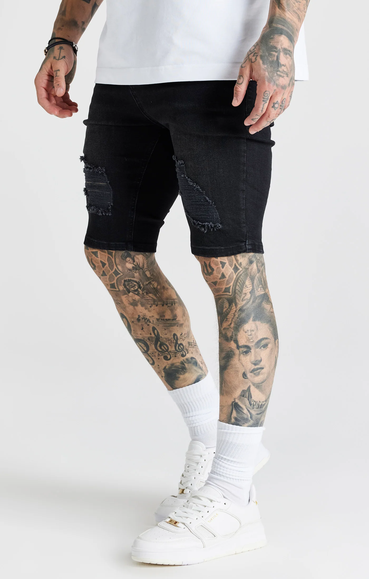 Black Distressed Denim Short