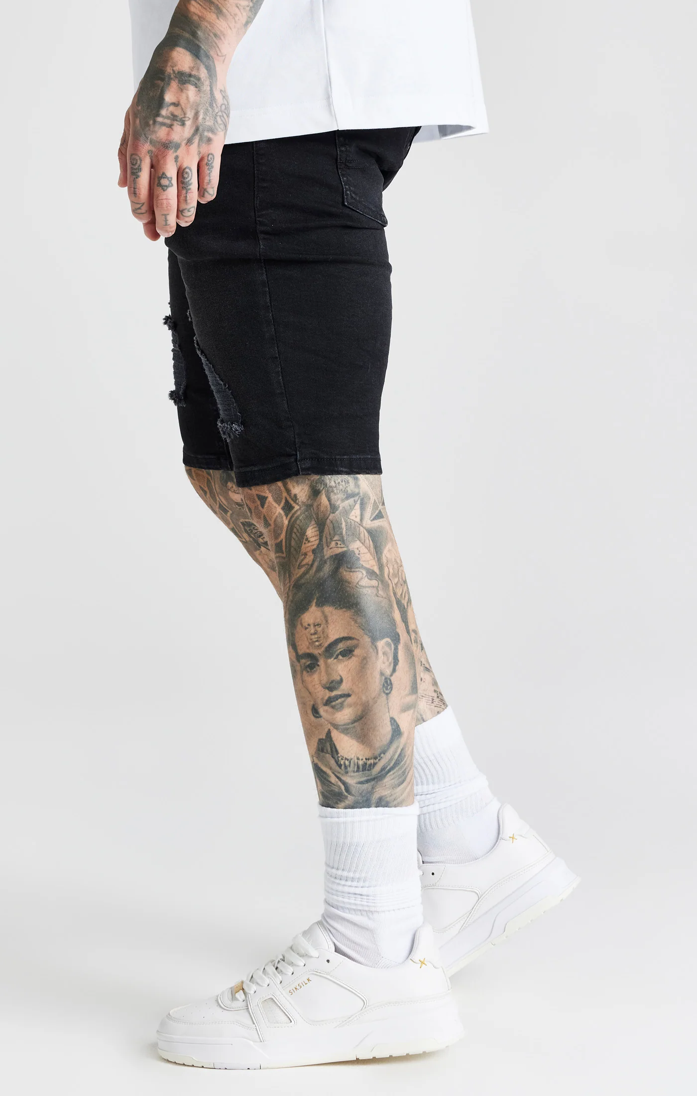 Black Distressed Denim Short - Image 2