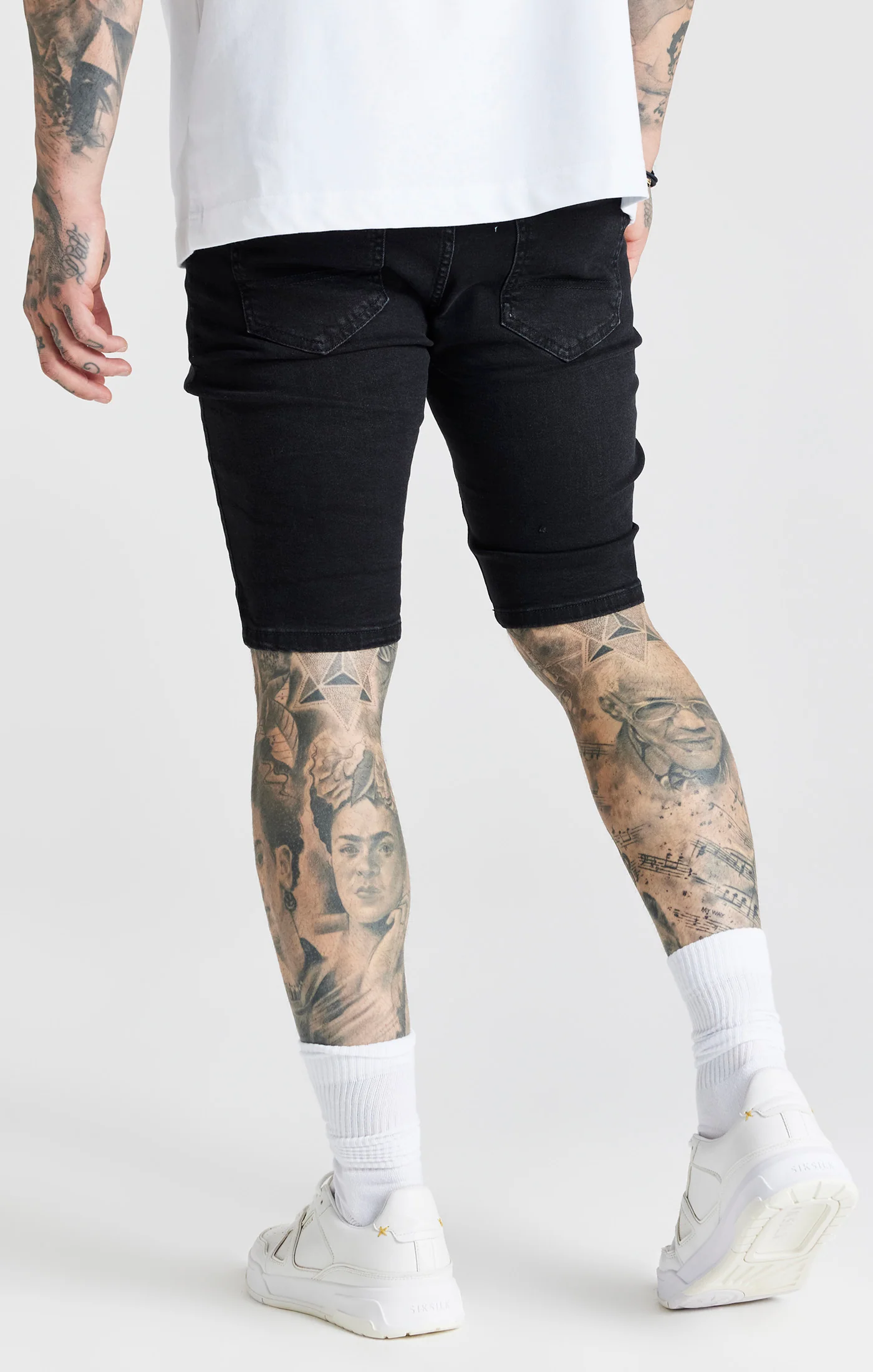 Black Distressed Denim Short - Image 4