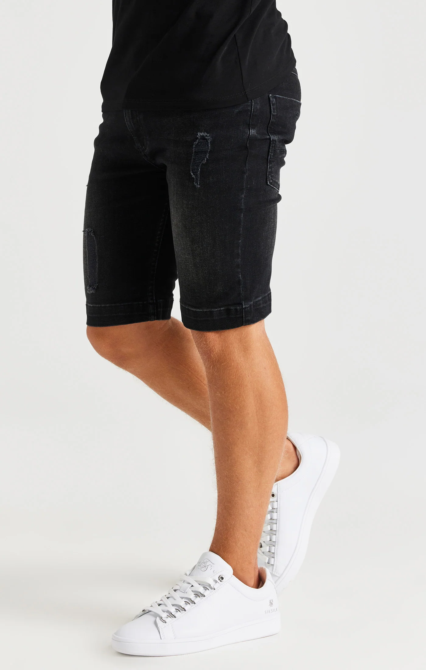 Boys Black Distressed Denim Short