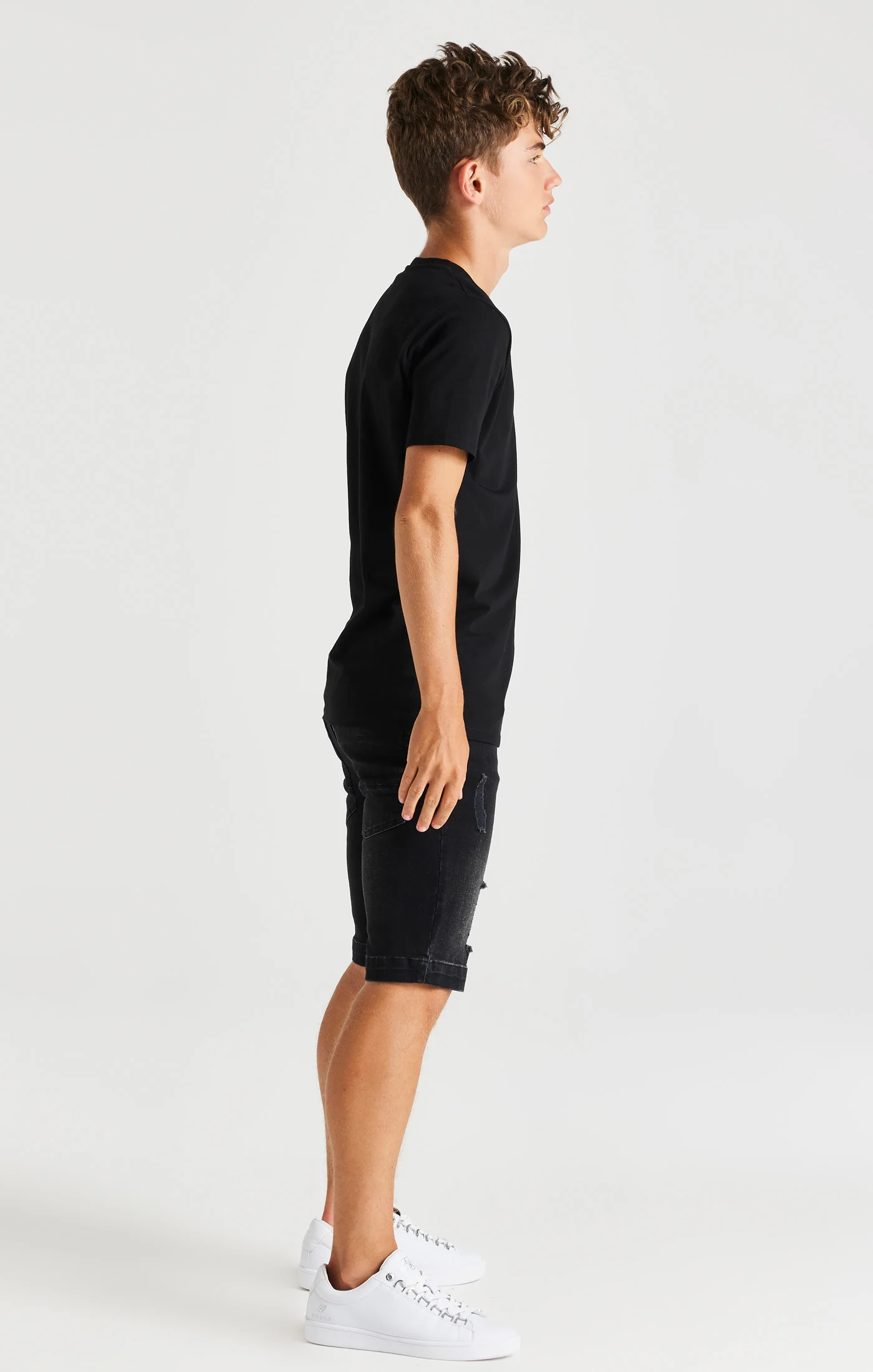 Boys Black Distressed Denim Short - Image 4