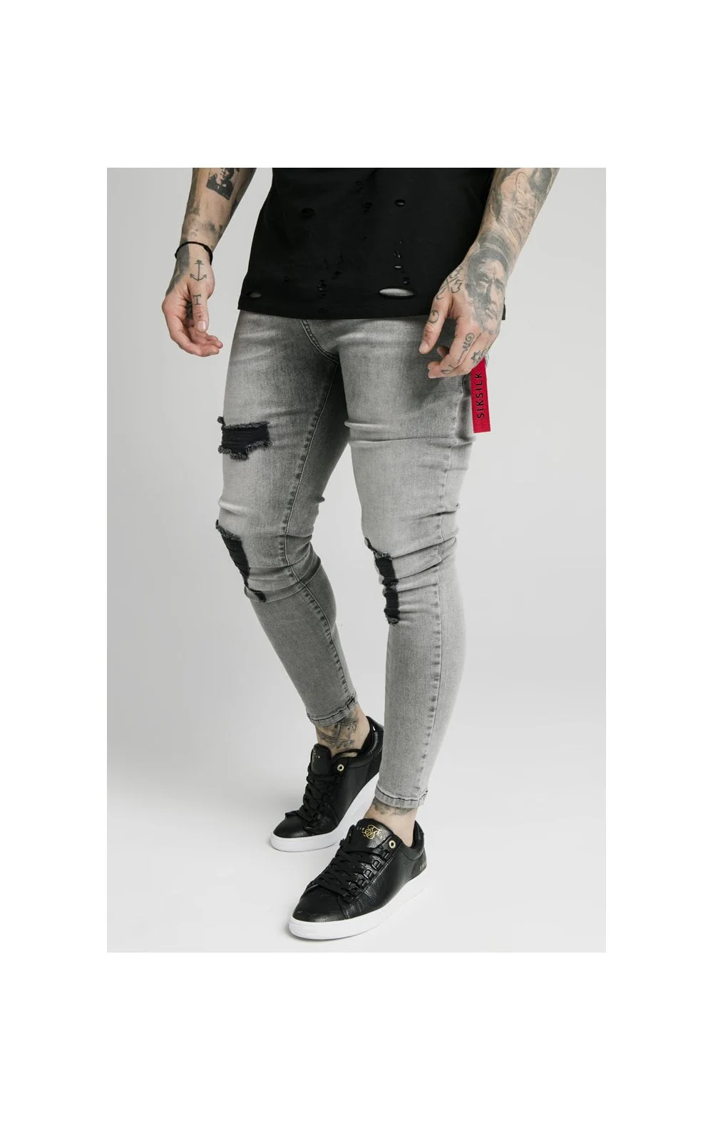 SikSilk Distressed Flight Jeans – Snow Wash