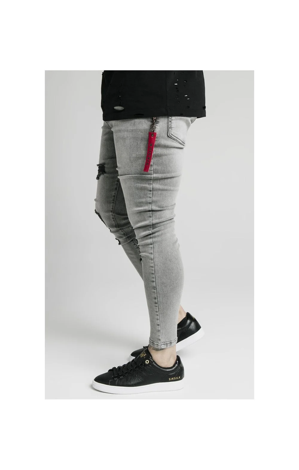 SikSilk Distressed Flight Jeans – Snow Wash - Image 2