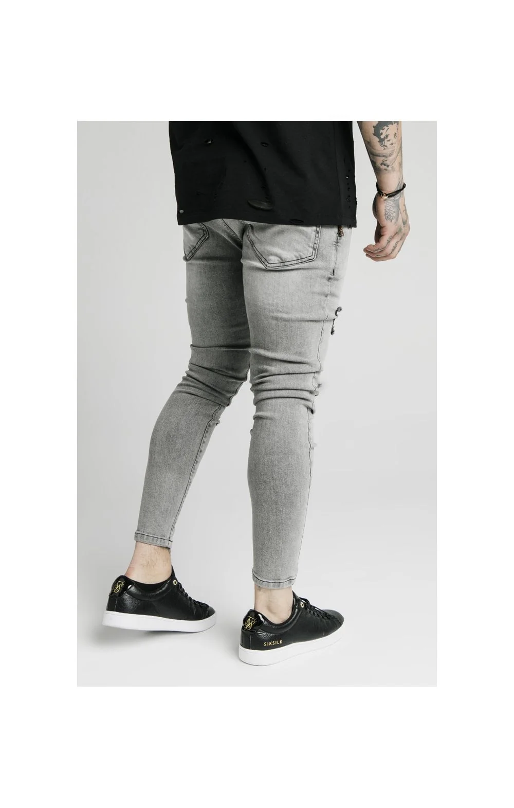 SikSilk Distressed Flight Jeans – Snow Wash - Image 4