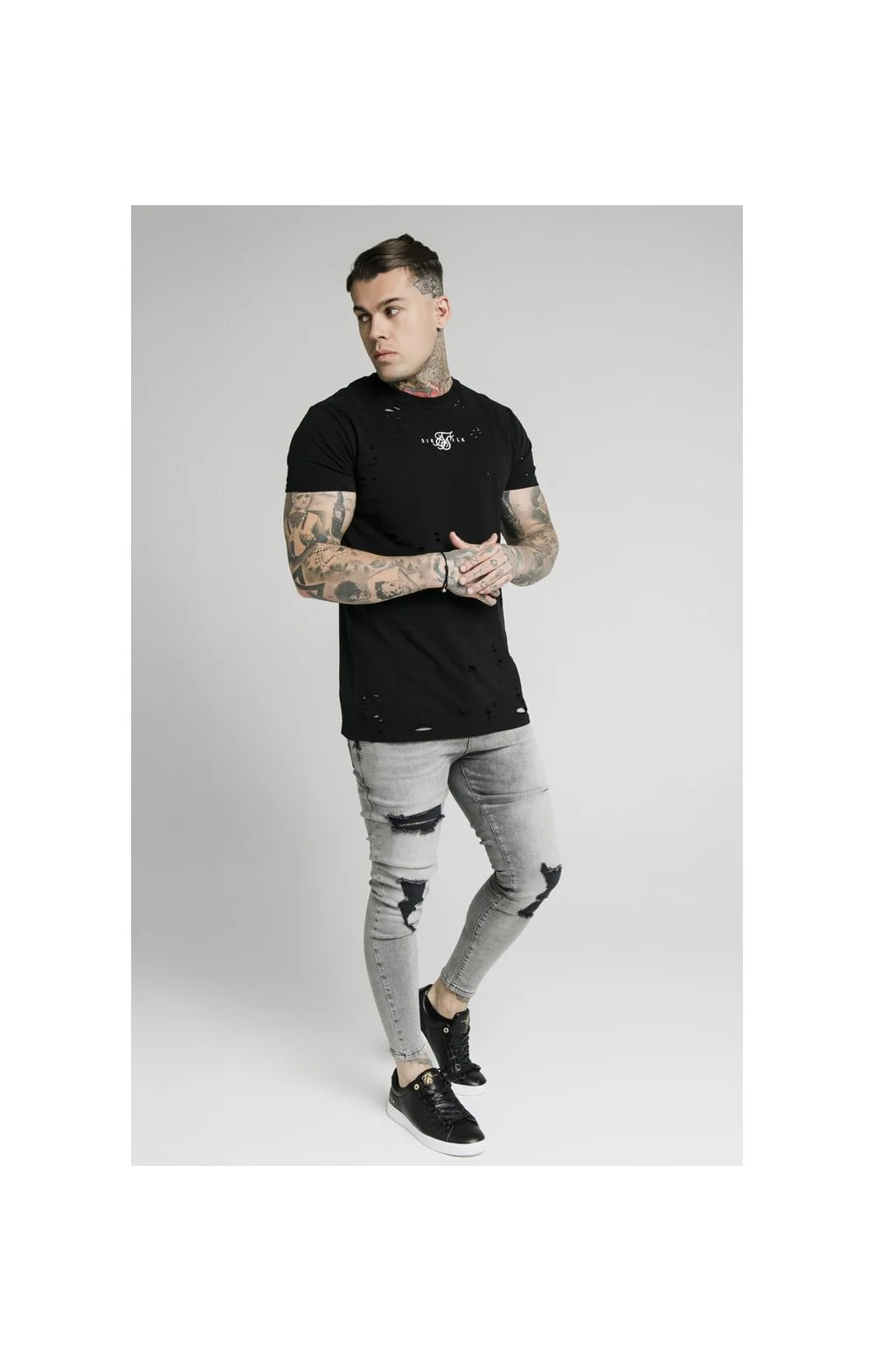 SikSilk Distressed Flight Jeans – Snow Wash - Image 5