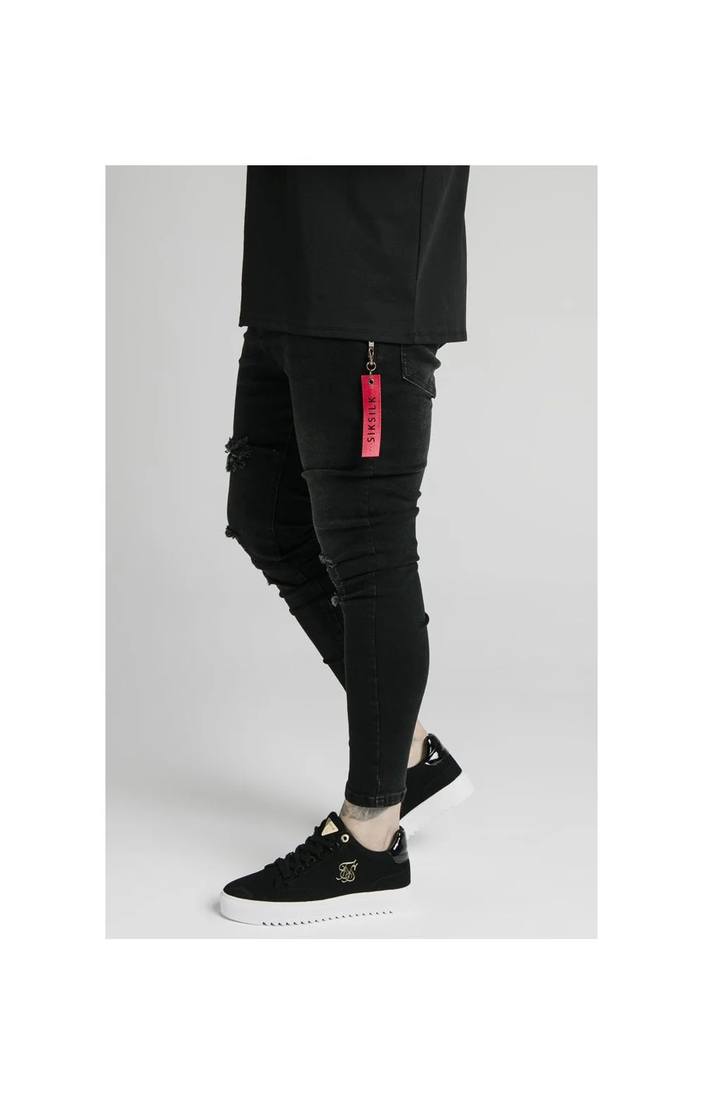 SikSilk Distressed Flight Jeans – Washed Black - Image 2