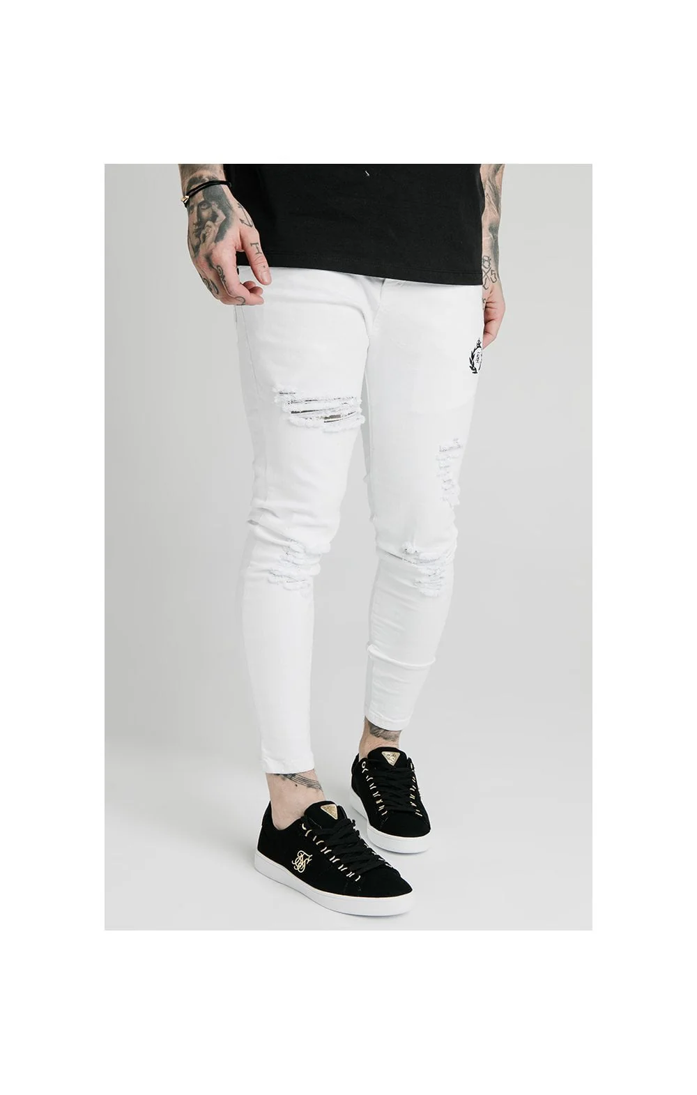SikSilk Distressed Prestige Skinny Denims - White - Image 3