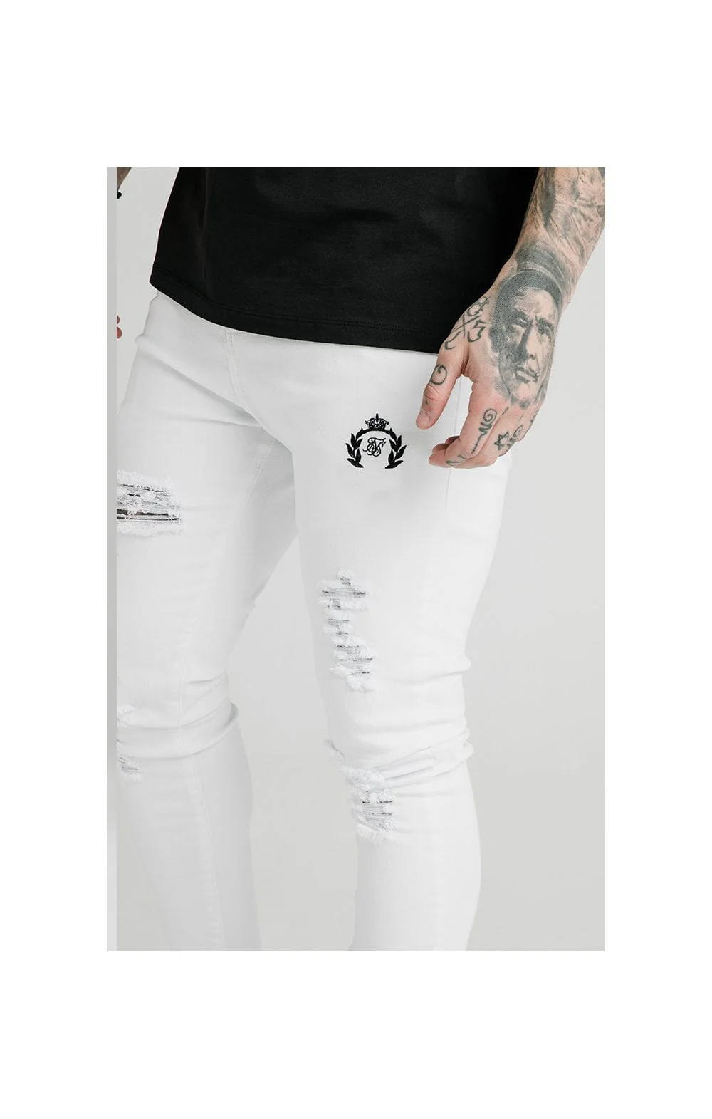 SikSilk Distressed Prestige Skinny Denims - White - Image 4