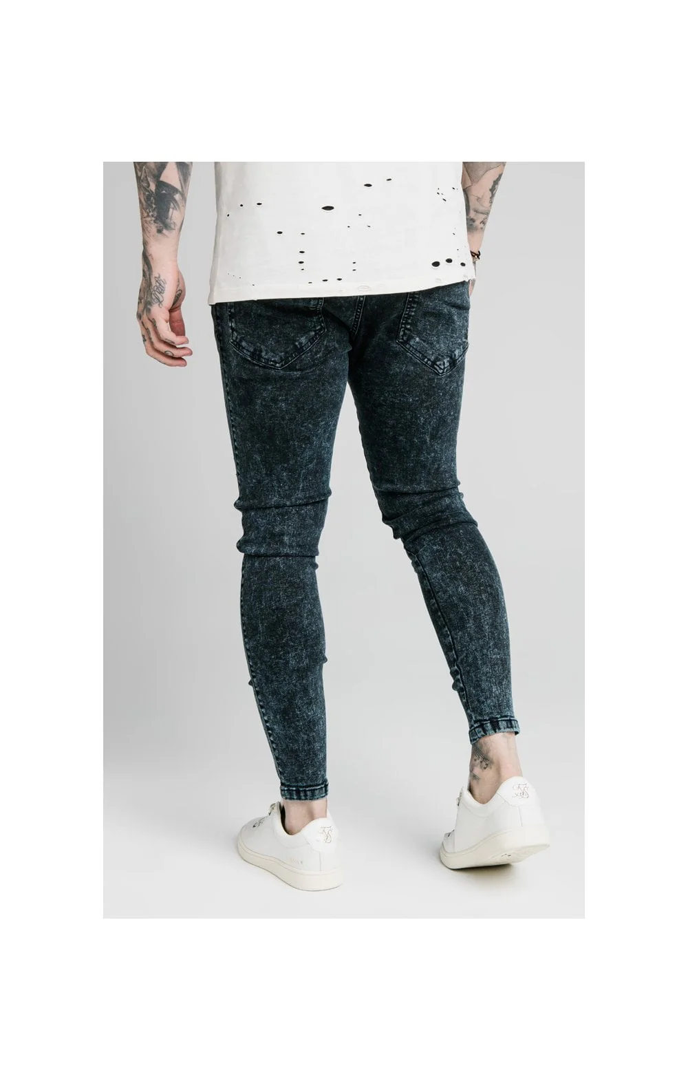 SikSilk Distressed Skinny Jeans - Navy Acid Wash - Image 2