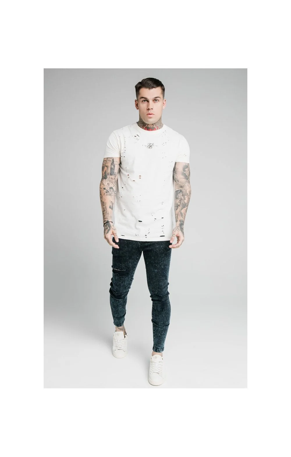 SikSilk Distressed Skinny Jeans - Navy Acid Wash - Image 3