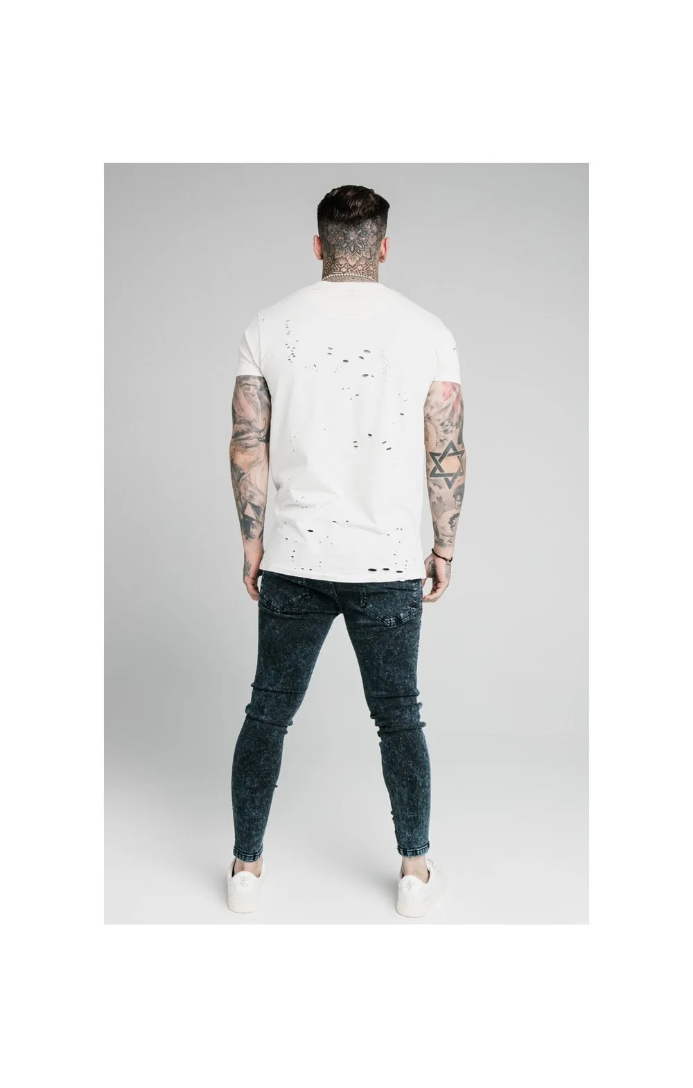 SikSilk Distressed Skinny Jeans - Navy Acid Wash - Image 5