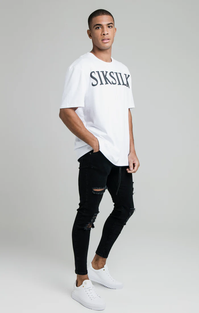 SikSilk Distressed Skinny Elasticated Jeans - Washed Black - Image 2