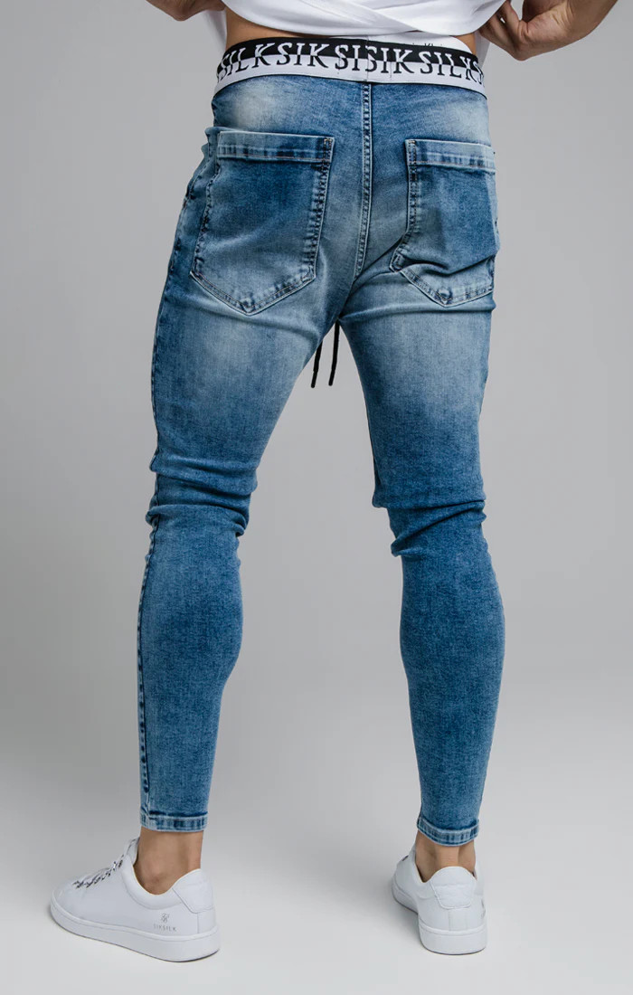 Blue Distressed Elasticated Jean - Image 3