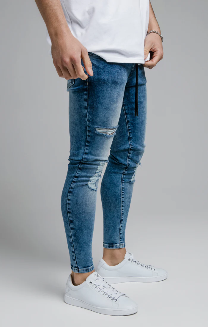 Blue Distressed Elasticated Jean - Image 4