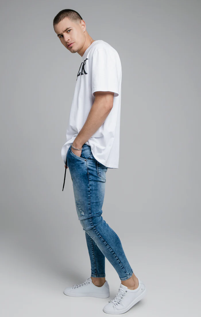 Blue Distressed Elasticated Jean - Image 5