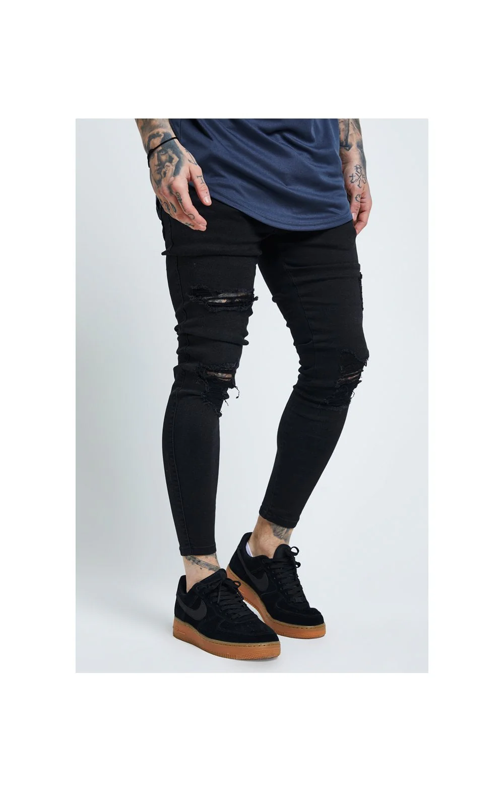 SikSilk Distressed Skinny Jeans – Black - Image 2