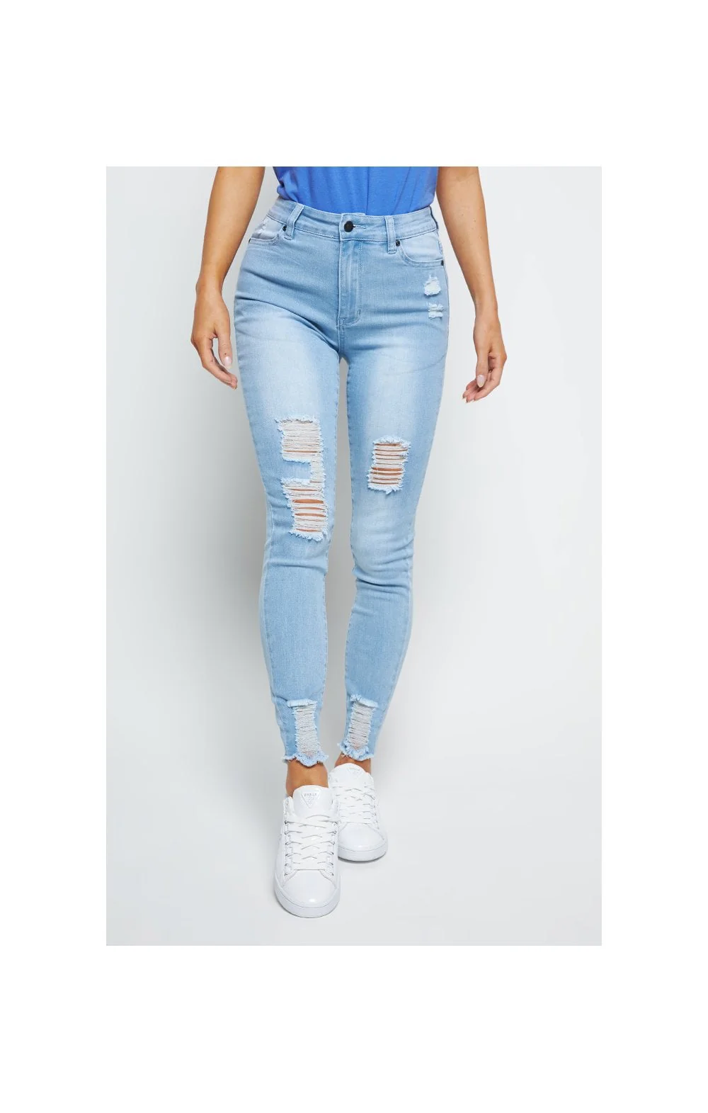 SikSilk Distressed Skinny Jeans - Ice Blue - Image 2