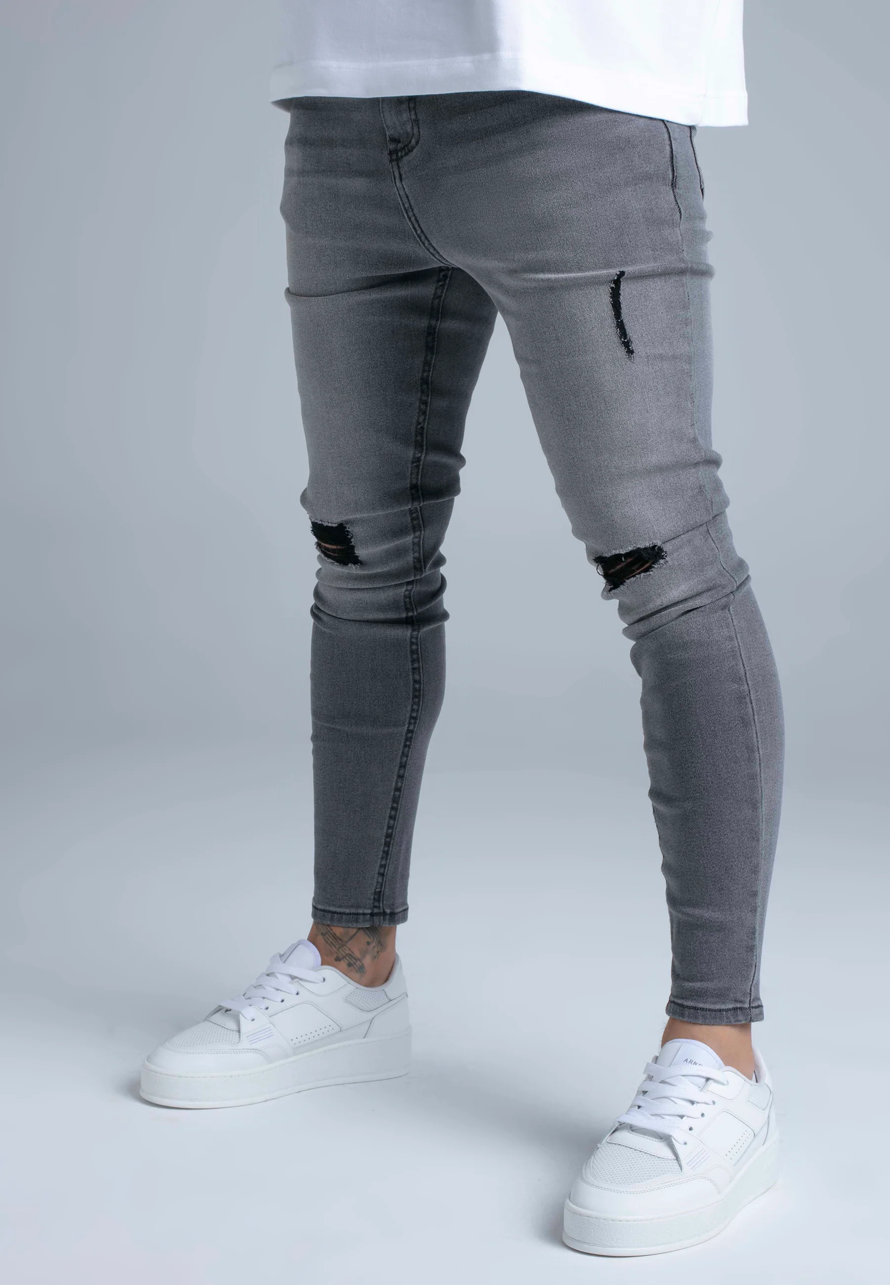 Grey Distressed Skinny Jeans