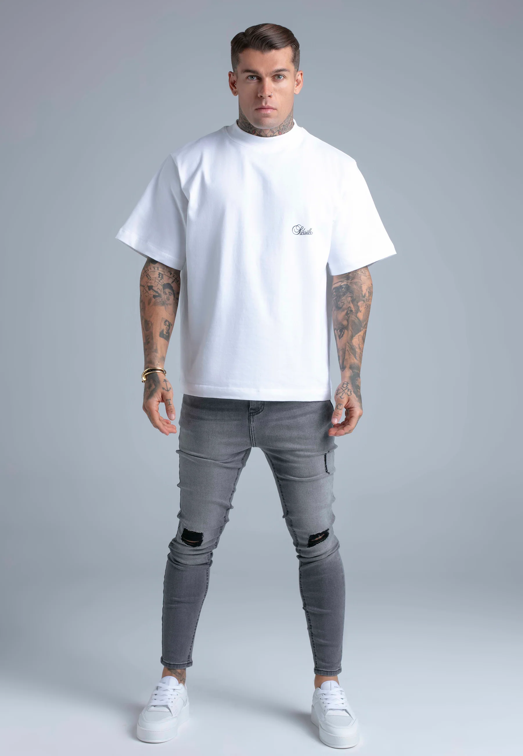Grey Distressed Skinny Jeans - Image 2