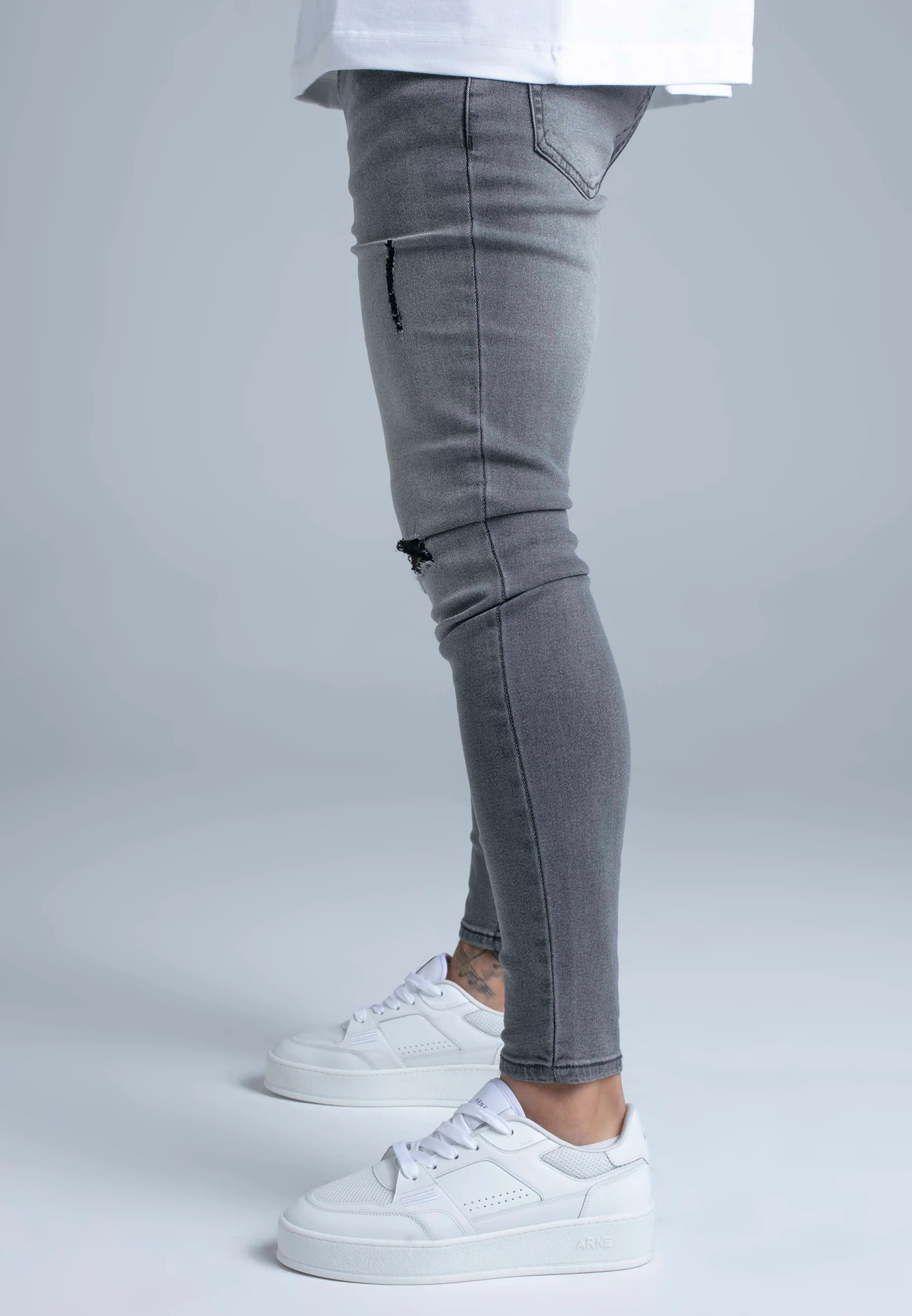 Grey Distressed Skinny Jeans - Image 4