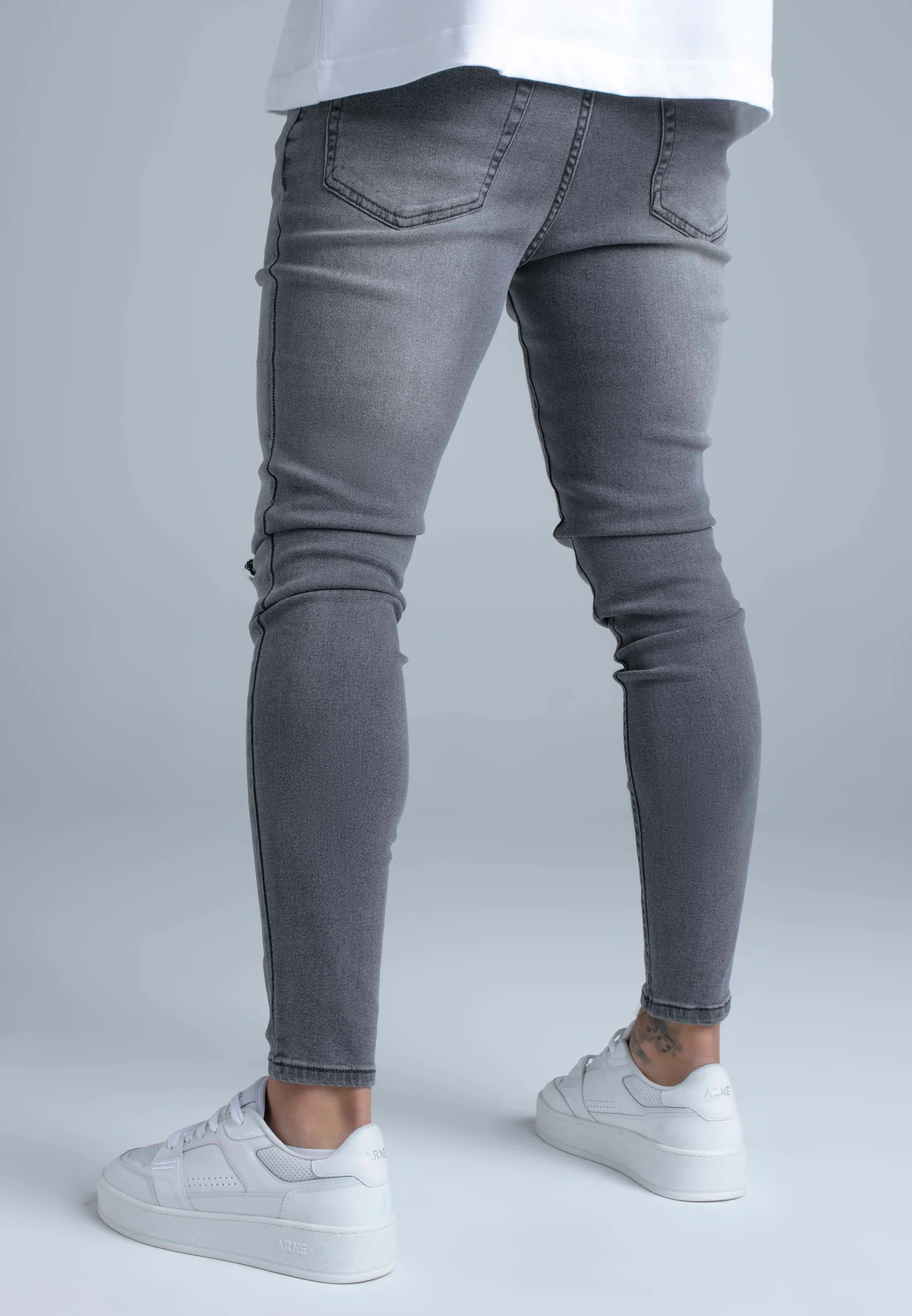 Grey Distressed Skinny Jeans - Image 5