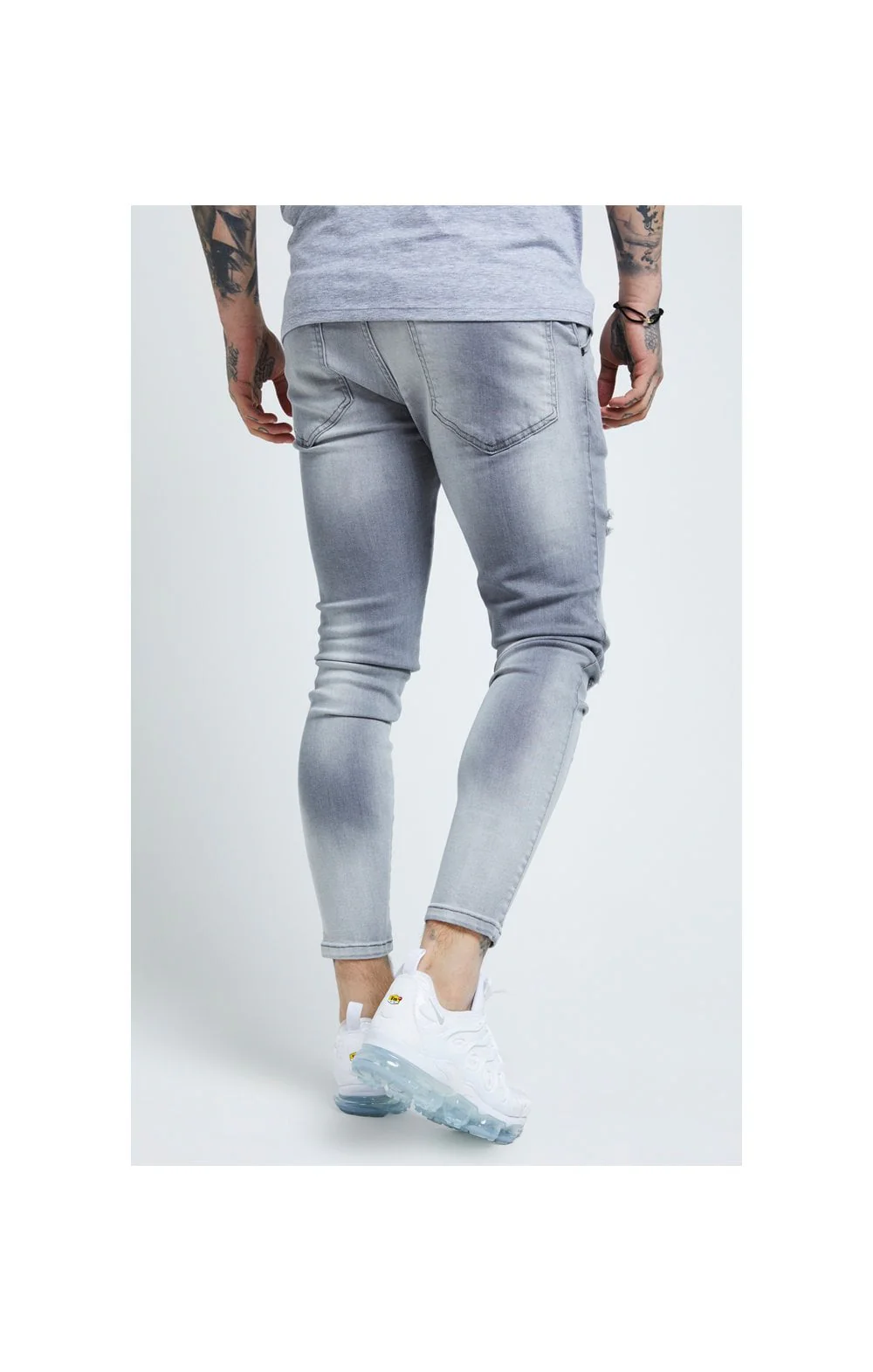 SikSilk Distressed Skinny Jeans – Washed Grey - Image 2