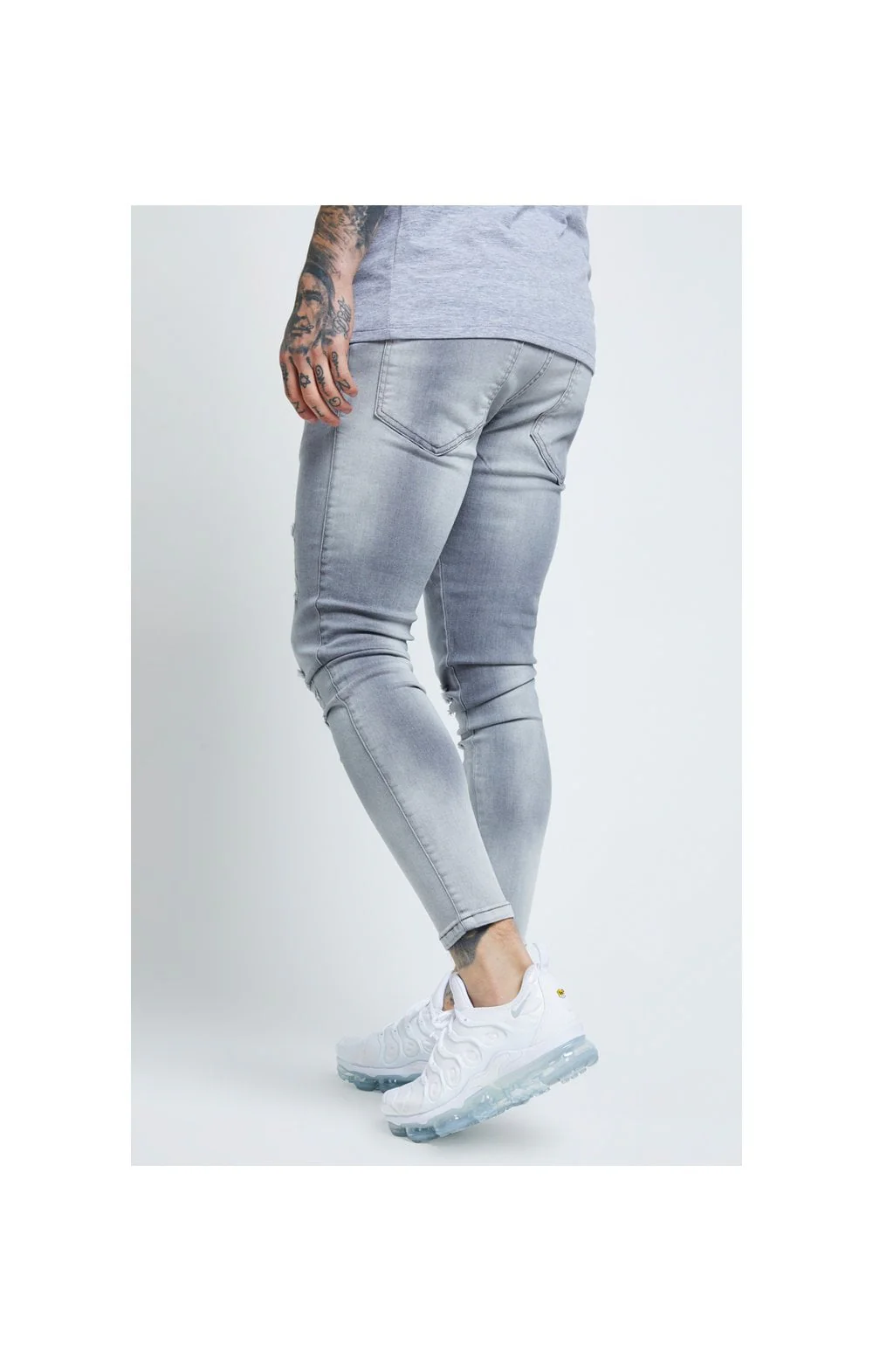 SikSilk Distressed Skinny Jeans – Washed Grey - Image 3