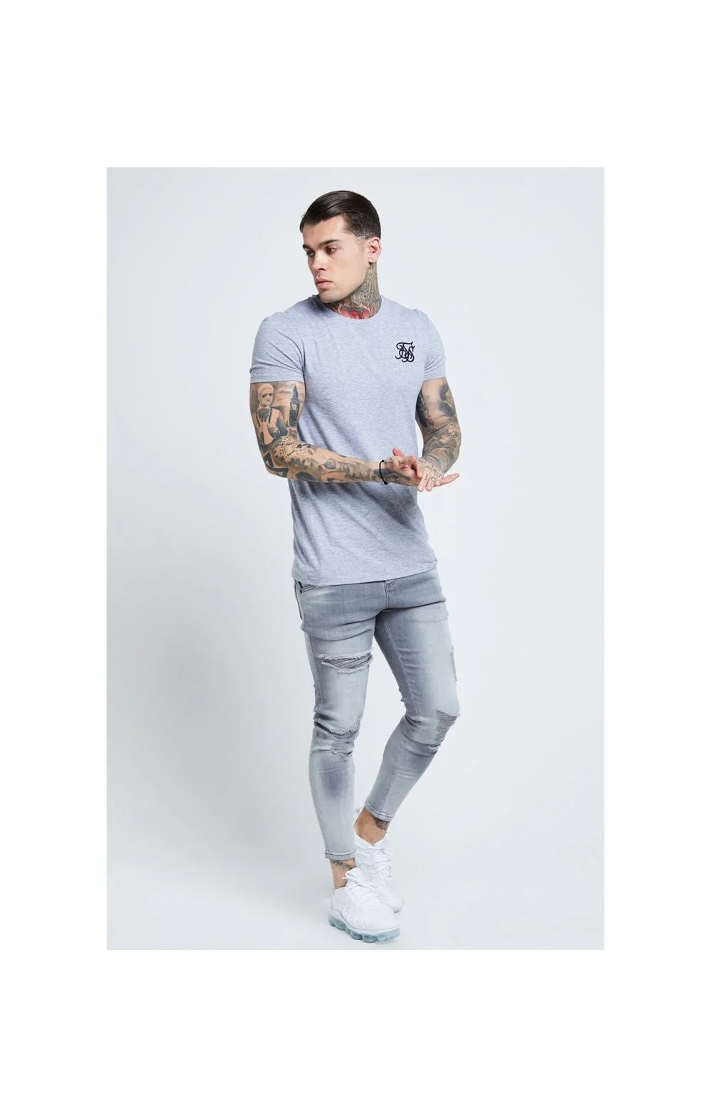 SikSilk Distressed Skinny Jeans – Washed Grey - Image 4