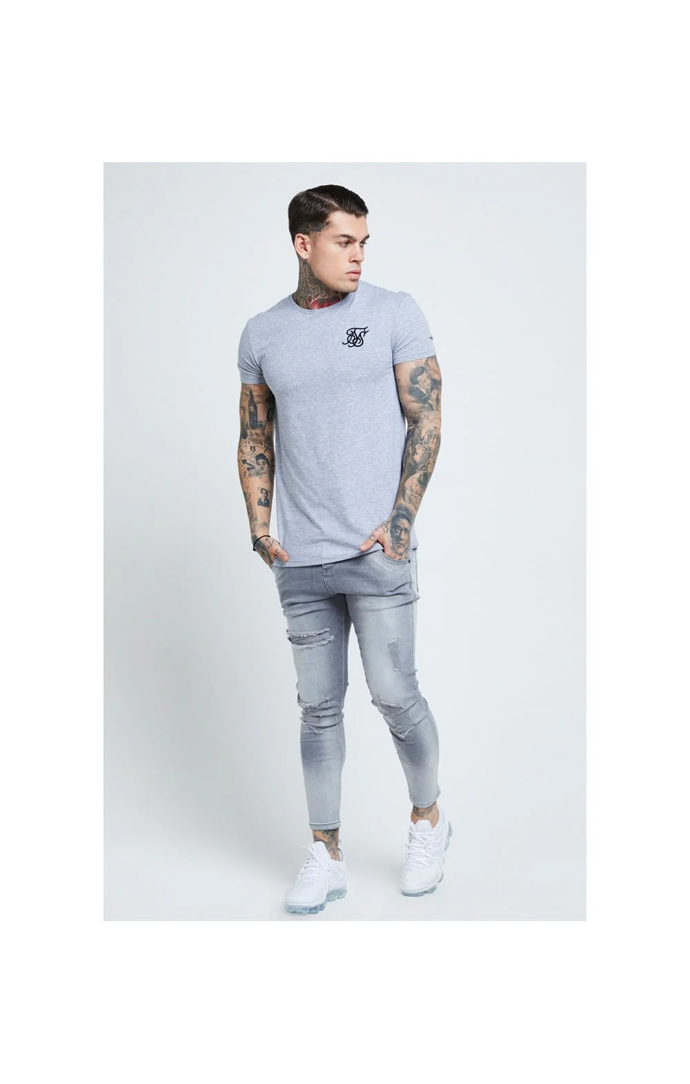 SikSilk Distressed Skinny Jeans – Washed Grey - Image 5