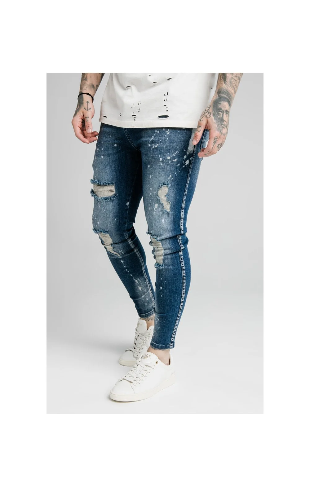 SikSilk Distressed Skinny Riot Wash Jeans - Raw Blue