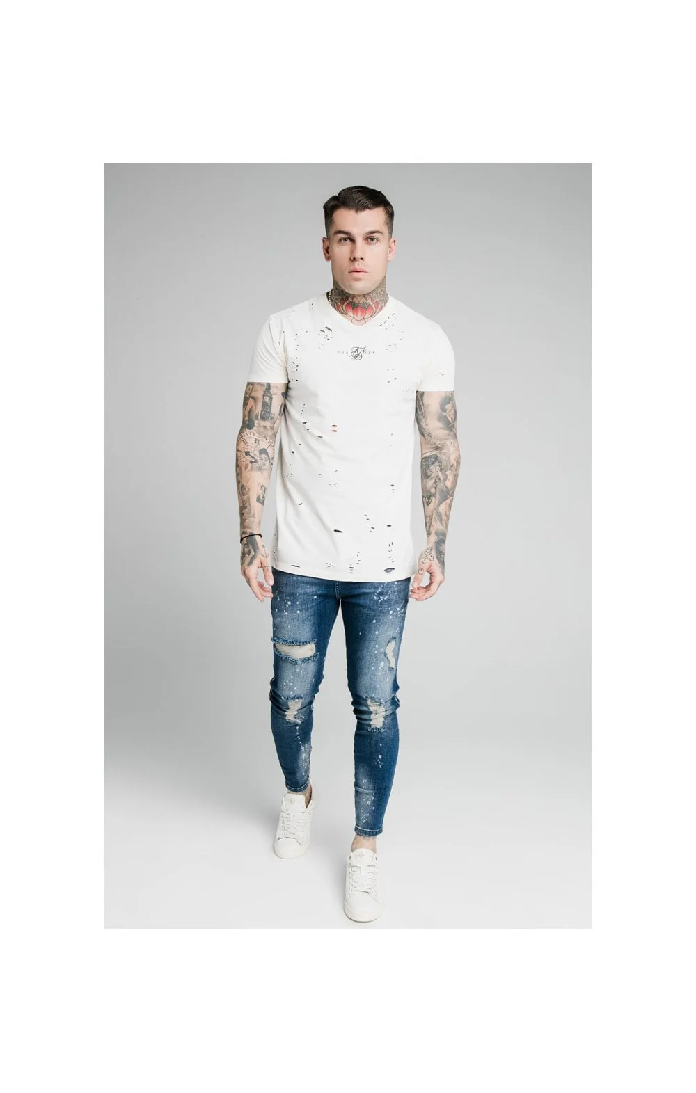 SikSilk Distressed Skinny Riot Wash Jeans - Raw Blue - Image 3
