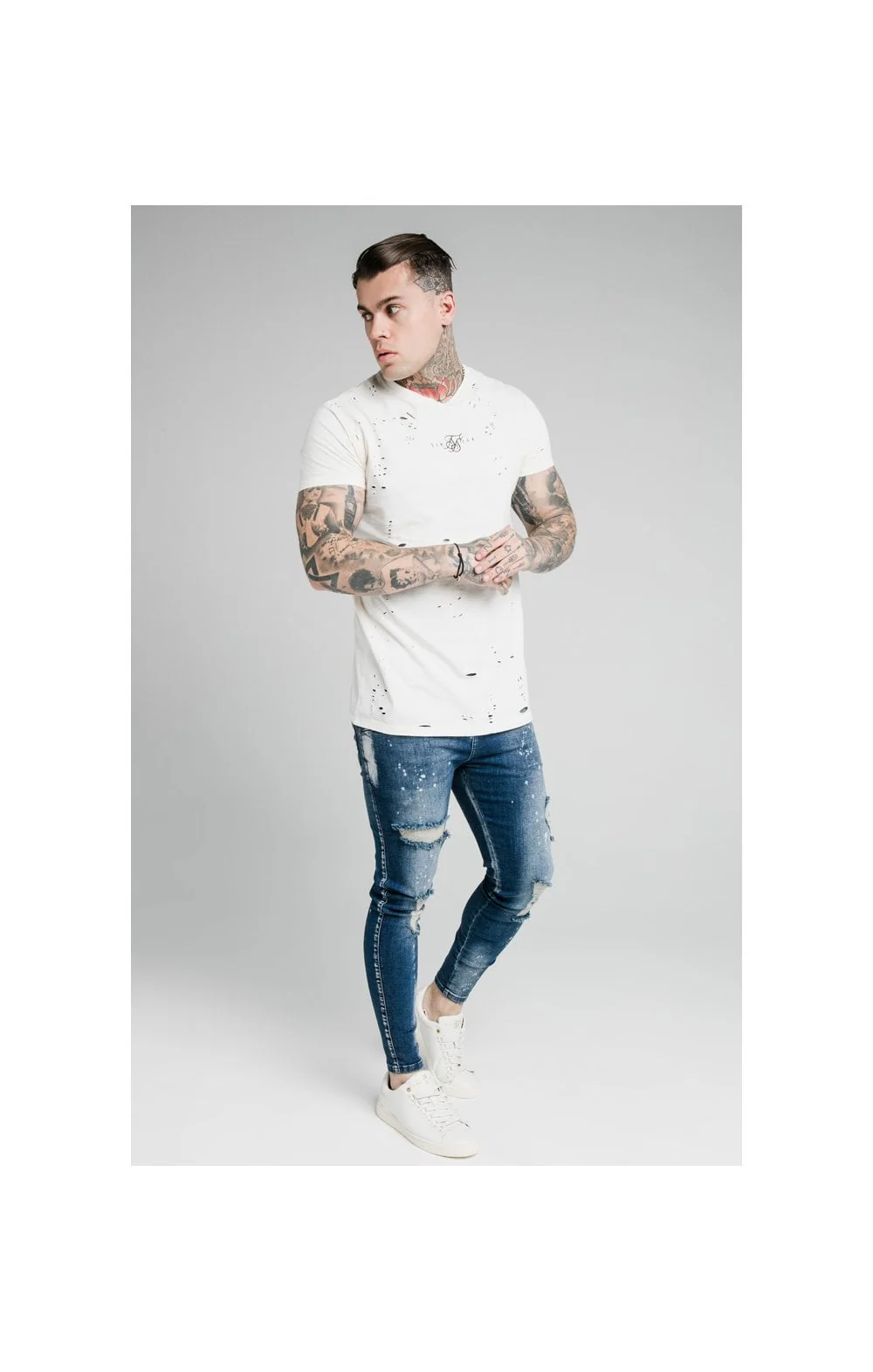 SikSilk Distressed Skinny Riot Wash Jeans - Raw Blue - Image 4